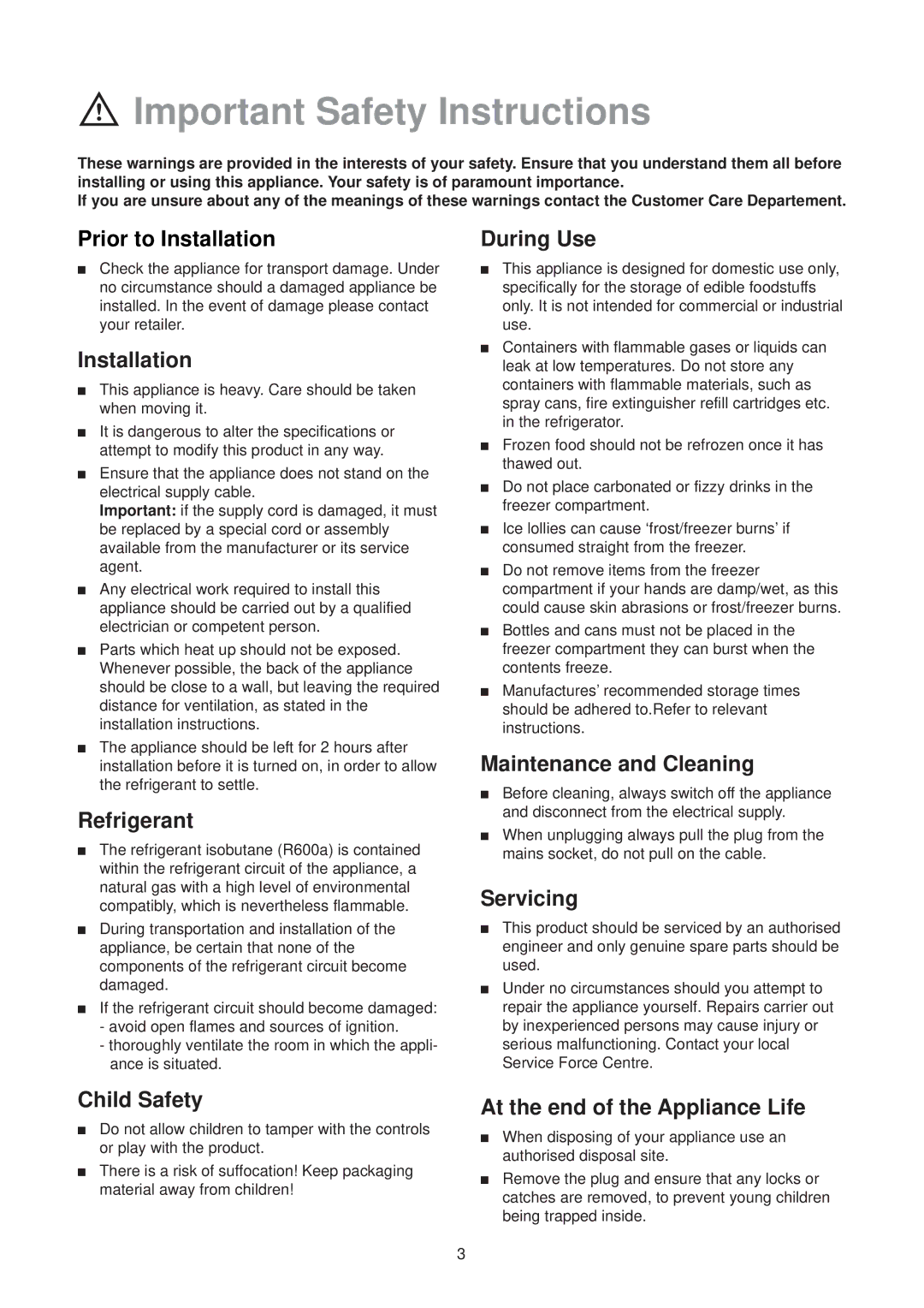 Zanussi ZV 45 RAL manual Important Safety Instructions 