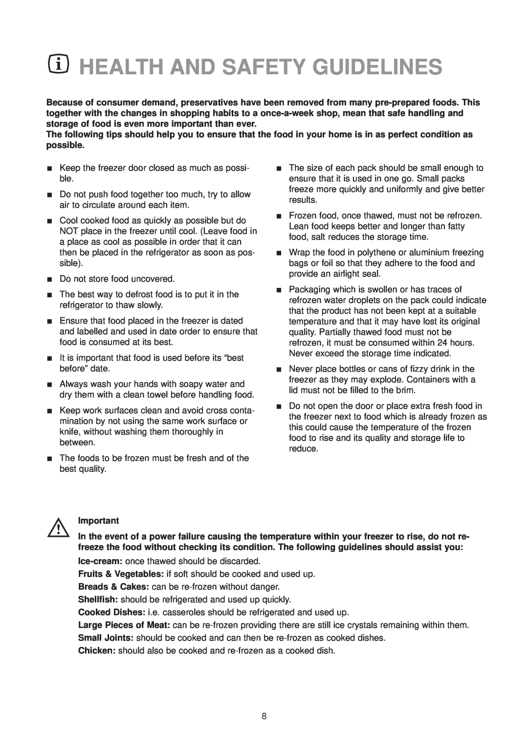Zanussi ZV 48 RF manual Health And Safety Guidelines 