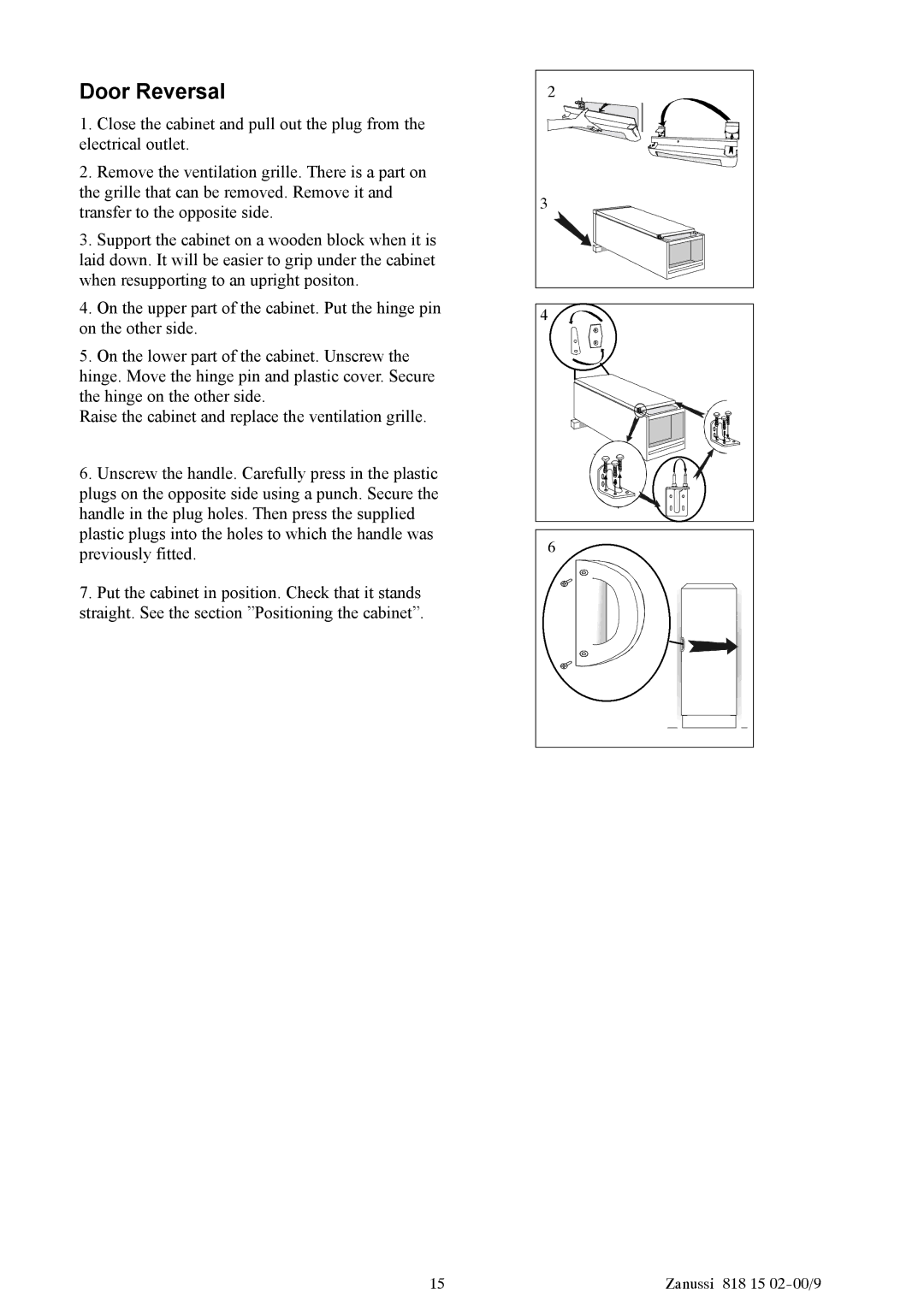 Zanussi ZV11R manual Door Reversal 