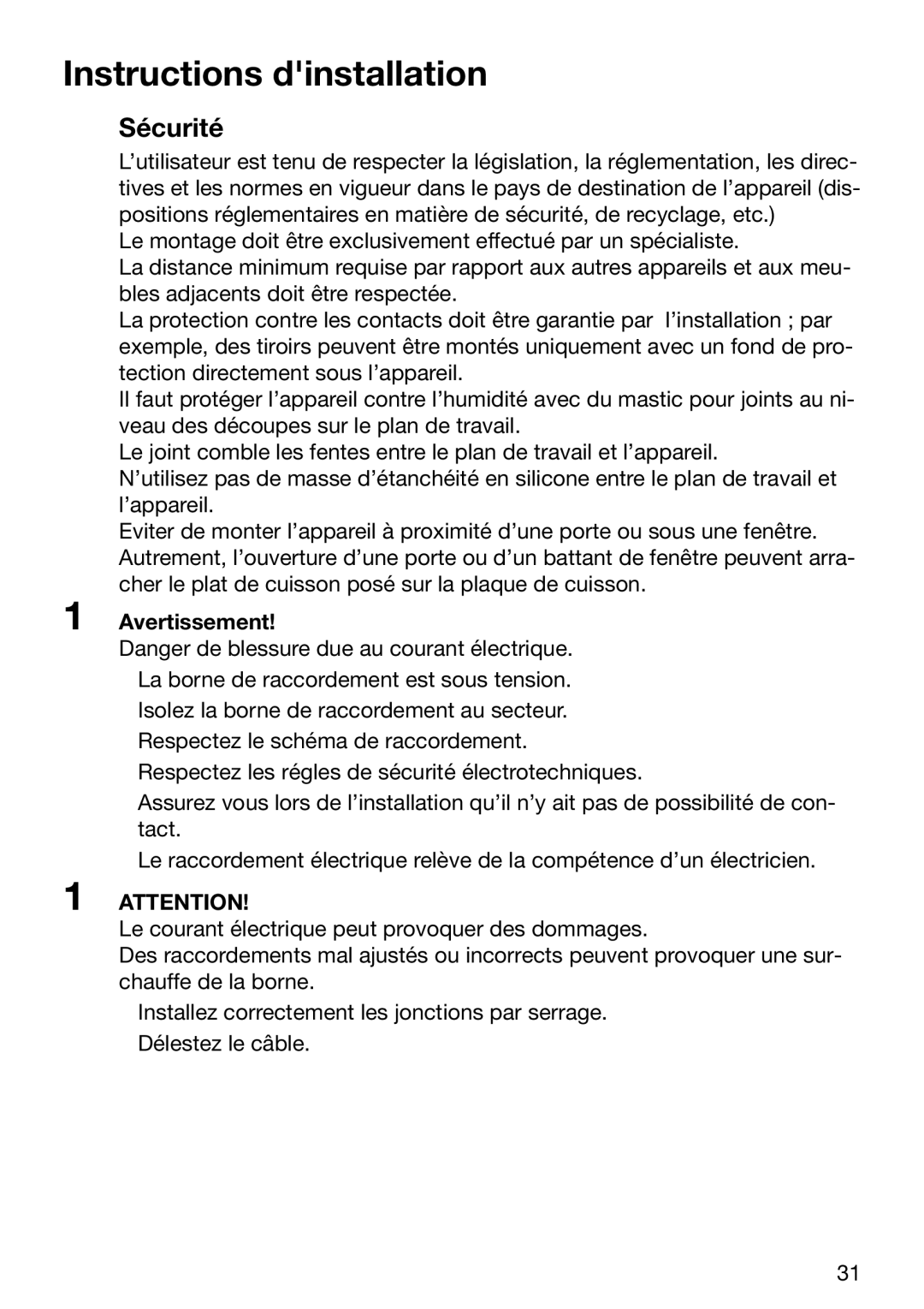 Zanussi ZVM 640 N/X operating instructions Instructions dinstallation, Sécurité, Avertissement 