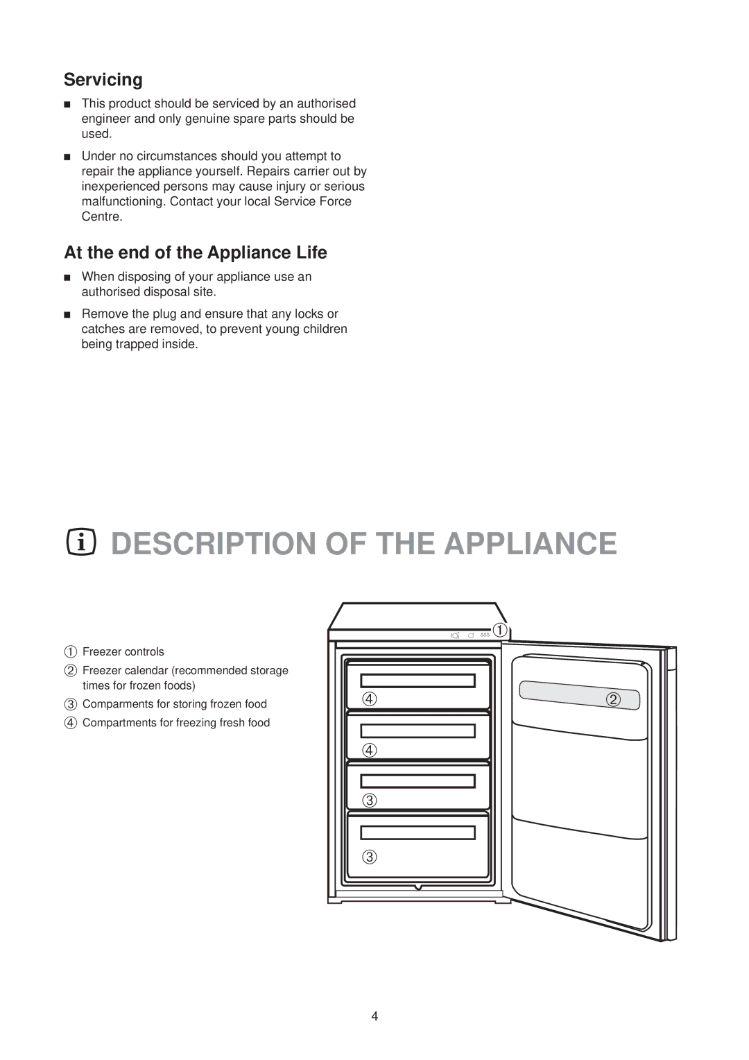 Zanussi ZVR 47 R manual Description of the Appliance, Servicing, At the end of the Appliance Life 