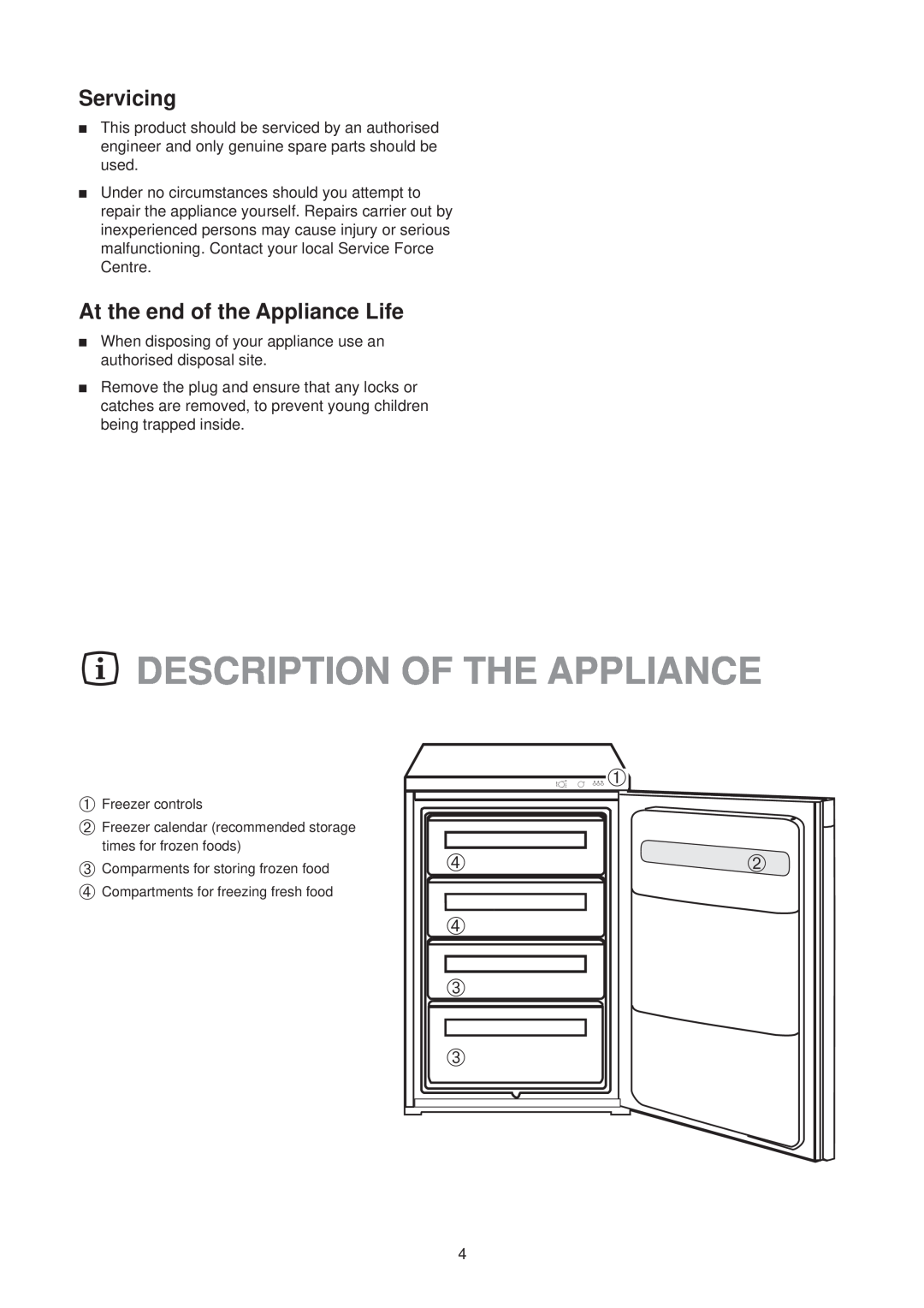 Zanussi ZVR 47 R manual Description Of The Appliance, Servicing, At the end of the Appliance Life 