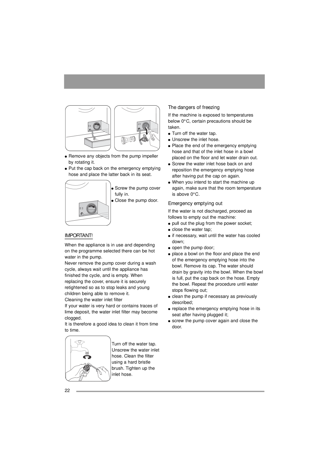 Zanussi ZWF 16581 user manual The dangers of freezing, Emergency emptying out 