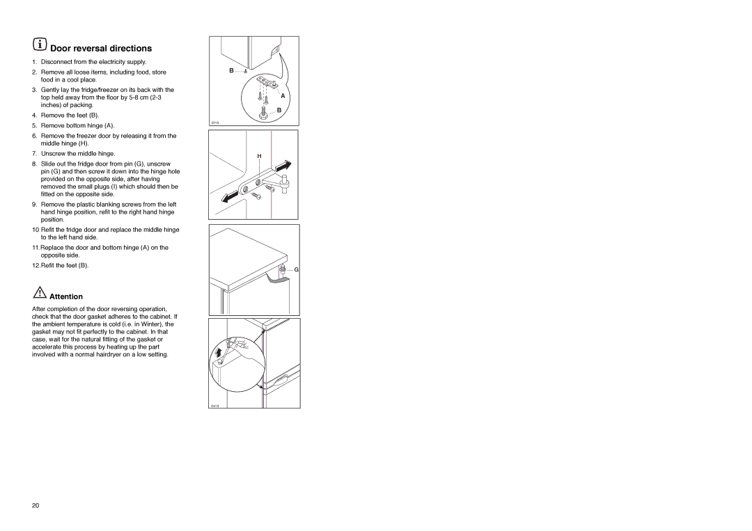 Zanussi ZX 55/4 W, ZX 55/4 SA, ZX 55/4 SI manual Door reversal directions 