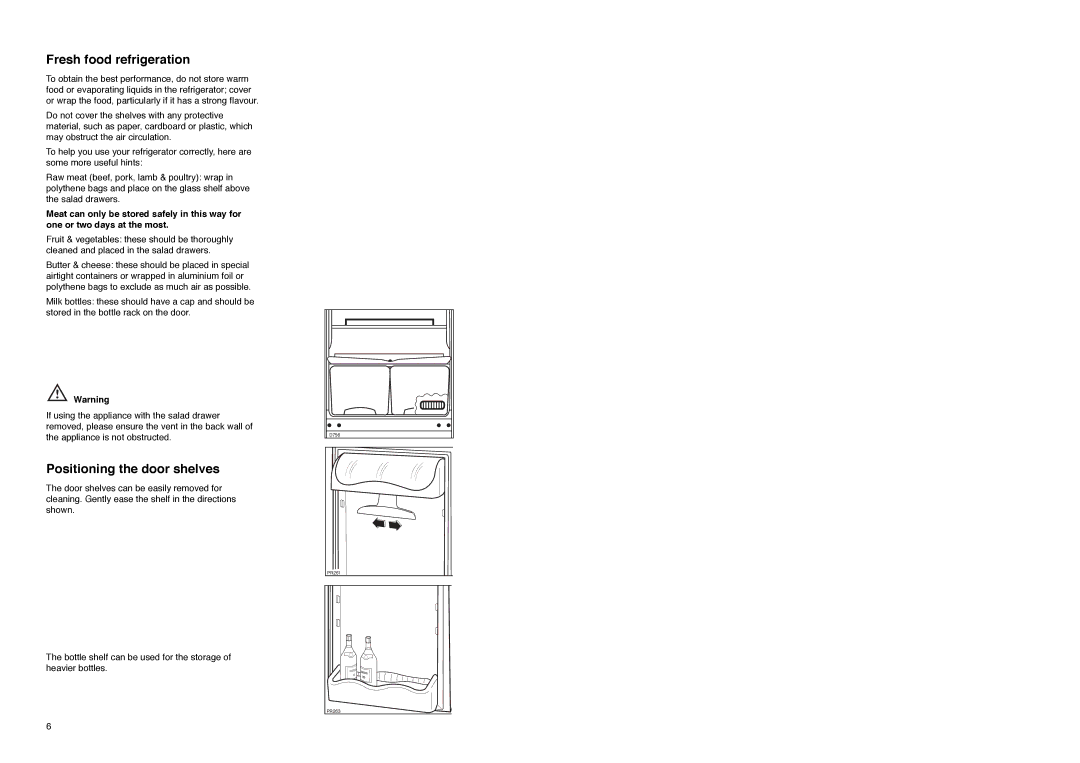 Zanussi ZX 55/4 SA, ZX 55/4 SI, ZX 55/4 W manual Fresh food refrigeration, Positioning the door shelves 