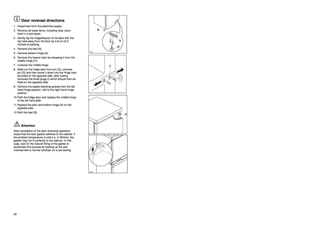 Zanussi ZX 55/4 W, ZX 55/4 SA, ZX 55/4 SI manual Door reversal directions 