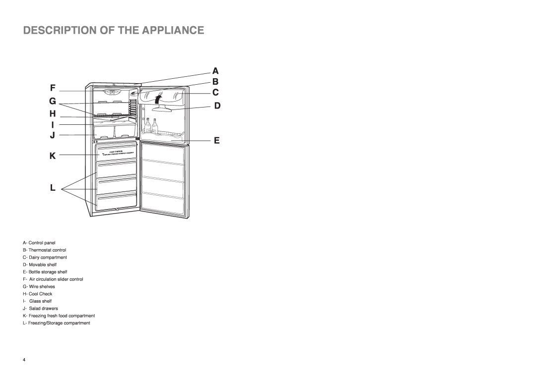 Zanussi ZX 55/4 SI, ZX 55/4 SA, ZX 55/4 W Description Of The Appliance, G H I J, A B C D E, Fast, Freeze, Cool Flow System 
