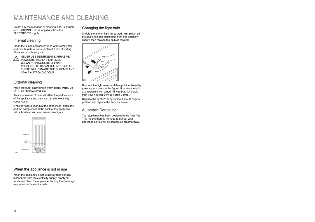 Zanussi ZX 56/4 W, ZX 56/4 SI, ZX 56/4 SA manual Maintenance and Cleaning 