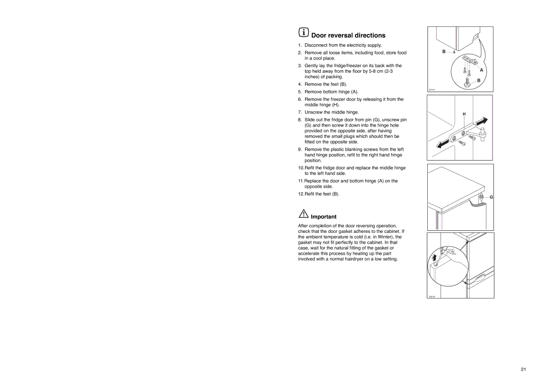 Zanussi ZX 56/4 W, ZX 56/4 SI, ZX 56/4 SA manual Door reversal directions 