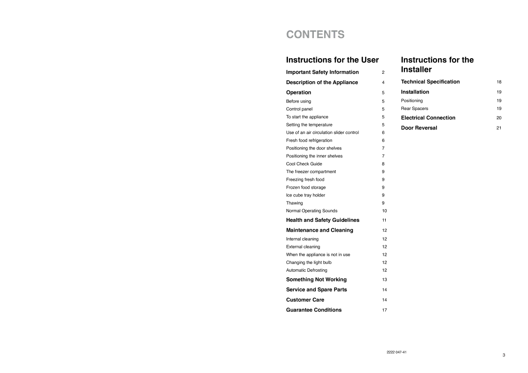 Zanussi ZX 56/4 W, ZX 56/4 SI, ZX 56/4 SA manual Contents 