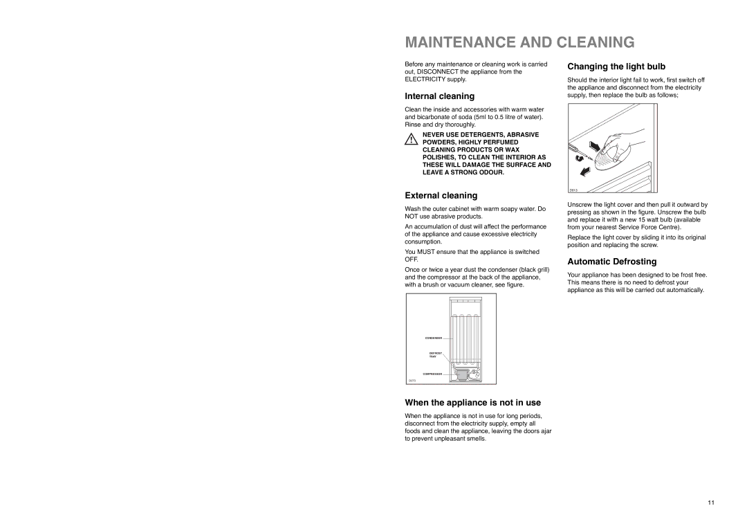 Zanussi ZX 57/3 SI, ZX 57/3 W, ZX 57/3 SA manual Maintenance and Cleaning 