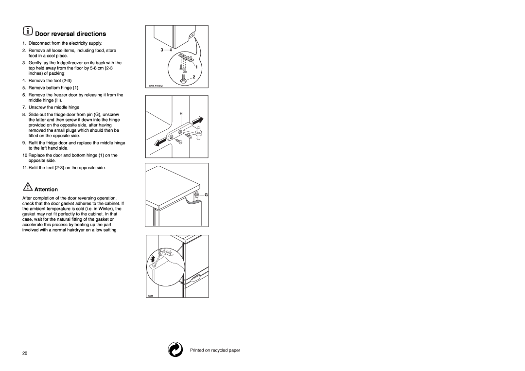 Zanussi ZX 57/3 SI, ZX 57/3 W, ZX 57/3 SA manual Door reversal directions 
