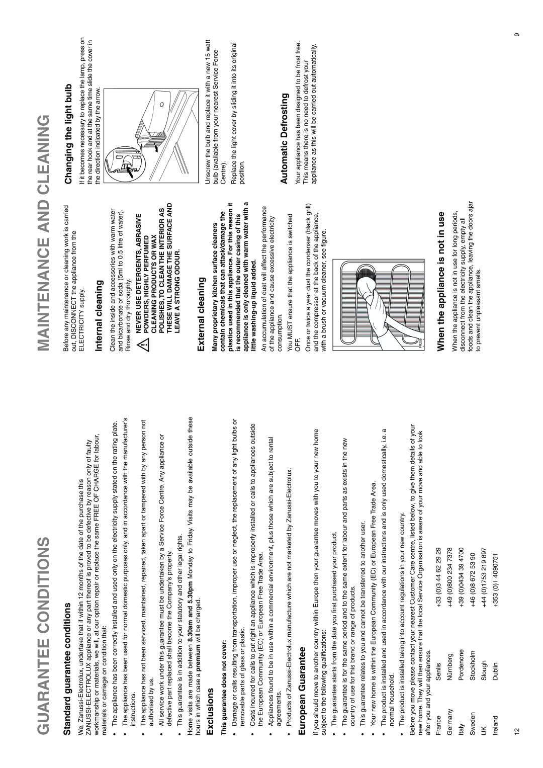 Zanussi ZX55/4SI, ZX55/4W manual Guarantee Conditions Maintenance and Cleaning 