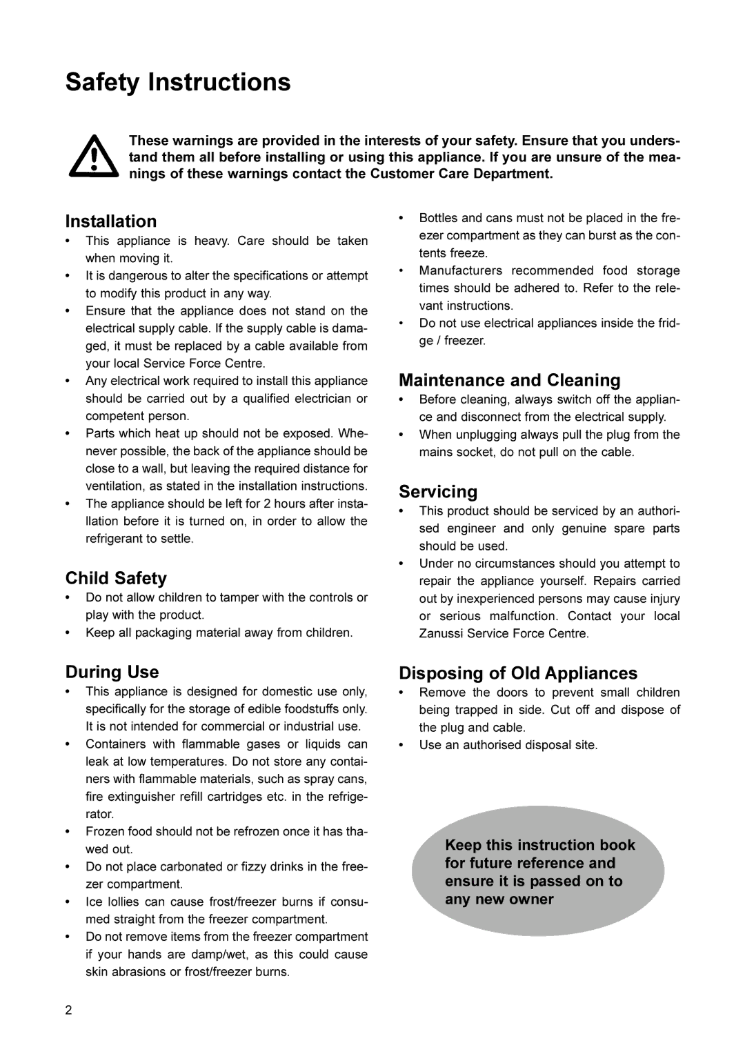 Zanussi ZX77/3, ZX77/5, ZX79/5, ZX79/3 manual Safety Instructions 