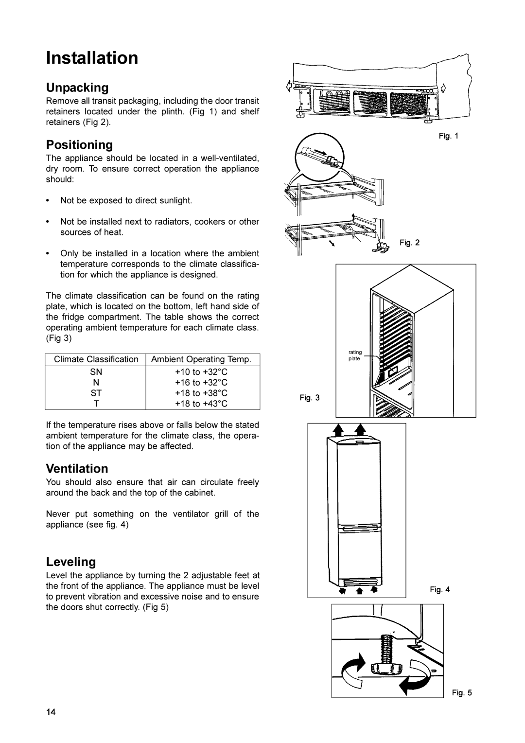 Zanussi ZX77/3, ZX77/5, ZX79/5, ZX79/3 manual Installation, Unpacking, Positioning, Ventilation, Leveling 