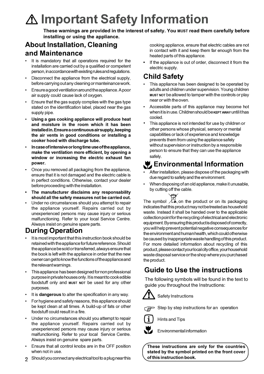 Zanussi ZXS 646 IT About Installation, Cleaning and Maintenance, During Operation, Child Safety, Environmental Information 