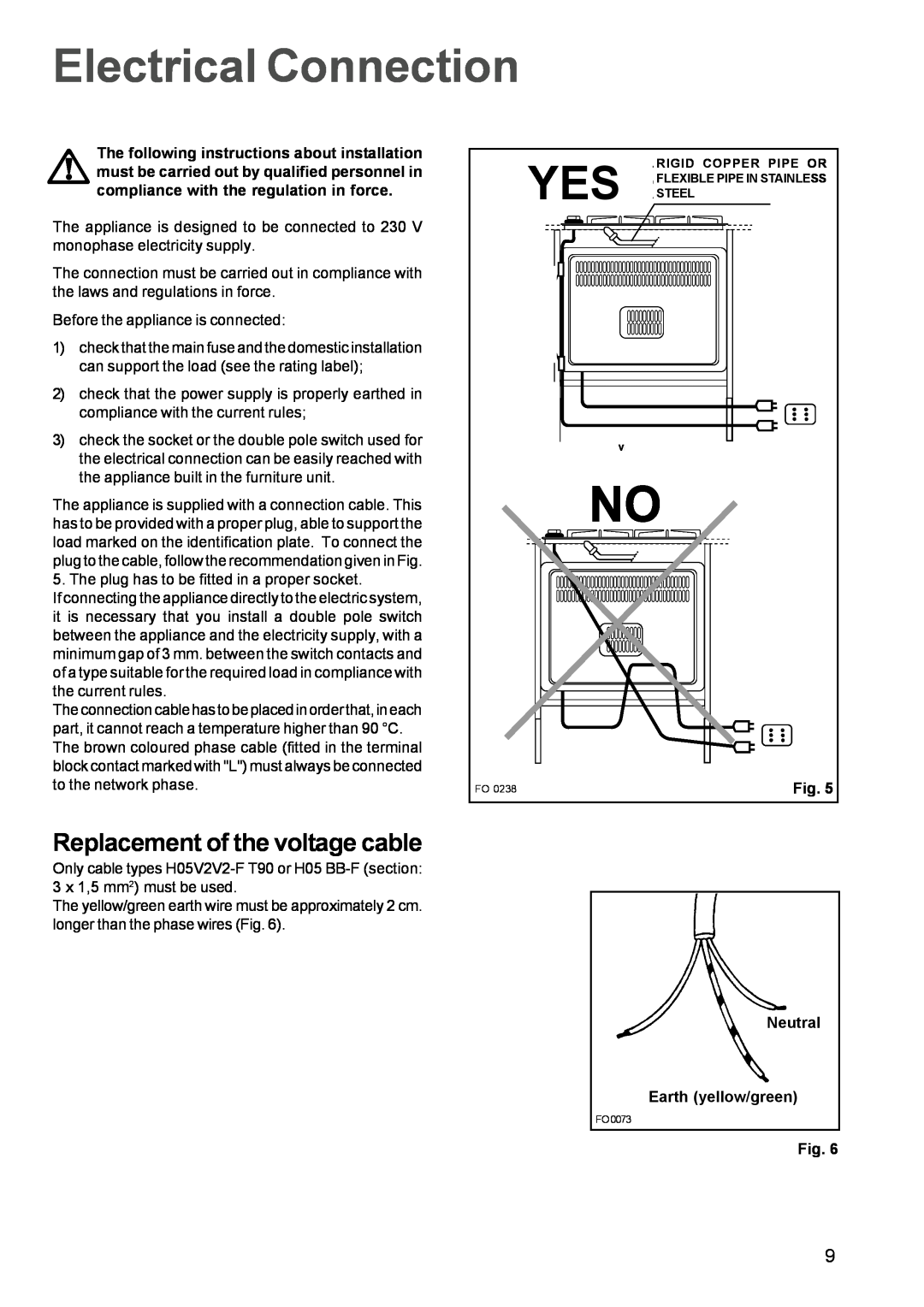 Zanussi ZXS 646 IT Electrical Connection, Replacement of the voltage cable, The following instructions about installation 