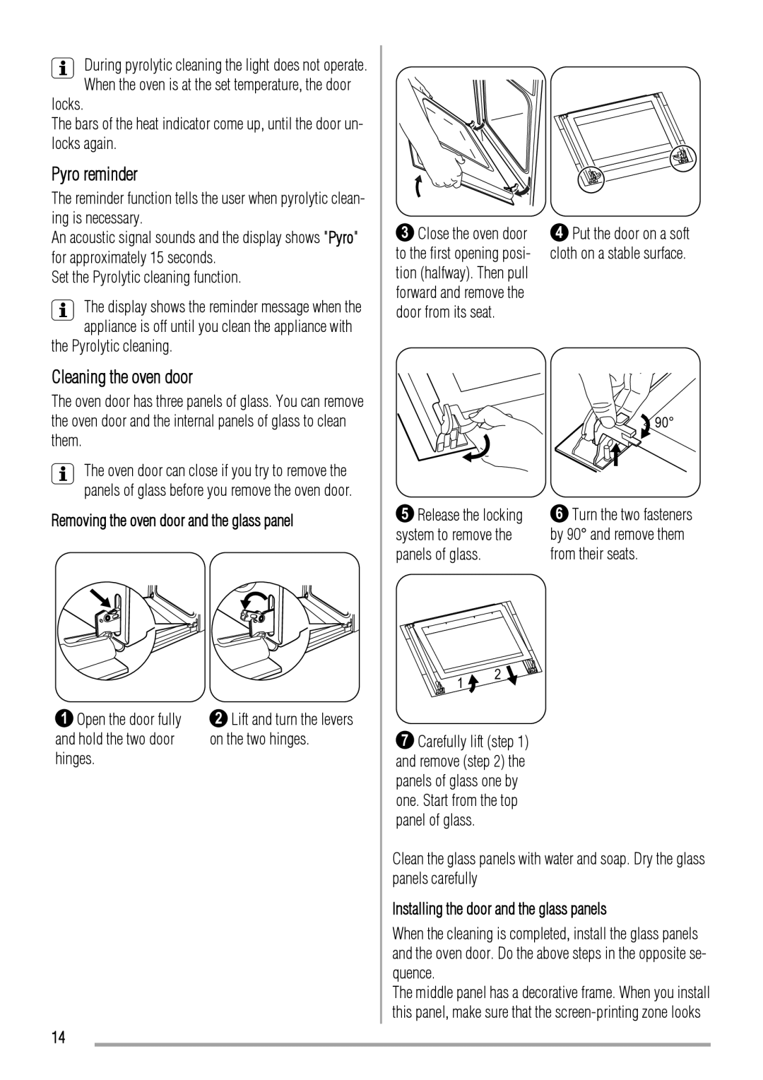 Zanussi ZYB 460 manual Pyro reminder, Cleaning the oven door 