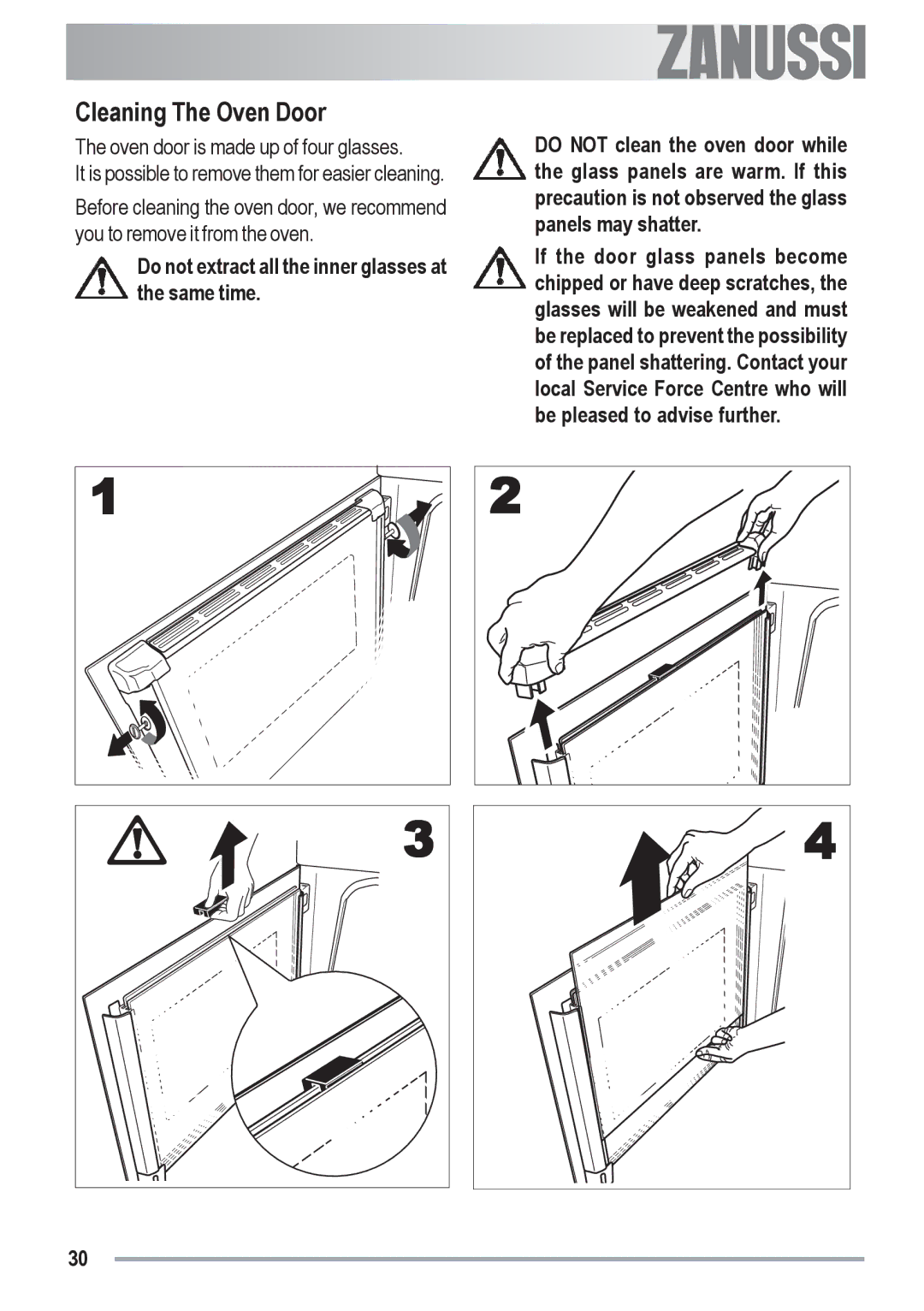 Zanussi ZYB 591 XL, ZYB 590 XL manual Cleaning The Oven Door 