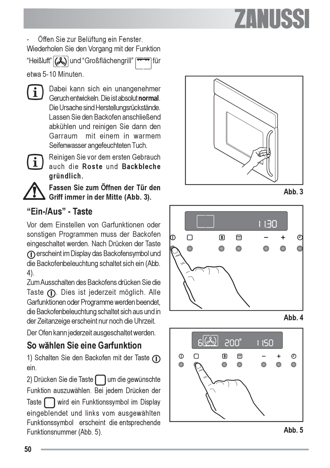 Zanussi ZYB 591 XL, ZYB 590 XL manual Ein-/Aus Taste, So wählen Sie eine Garfunktion 