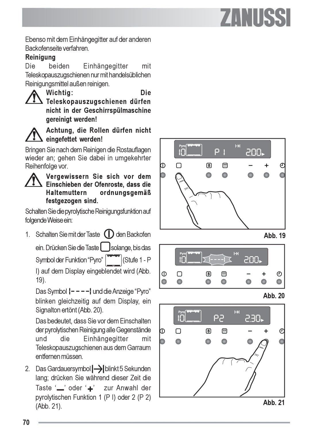 Zanussi ZYB 591 XL, ZYB 590 XL manual Reinigung 