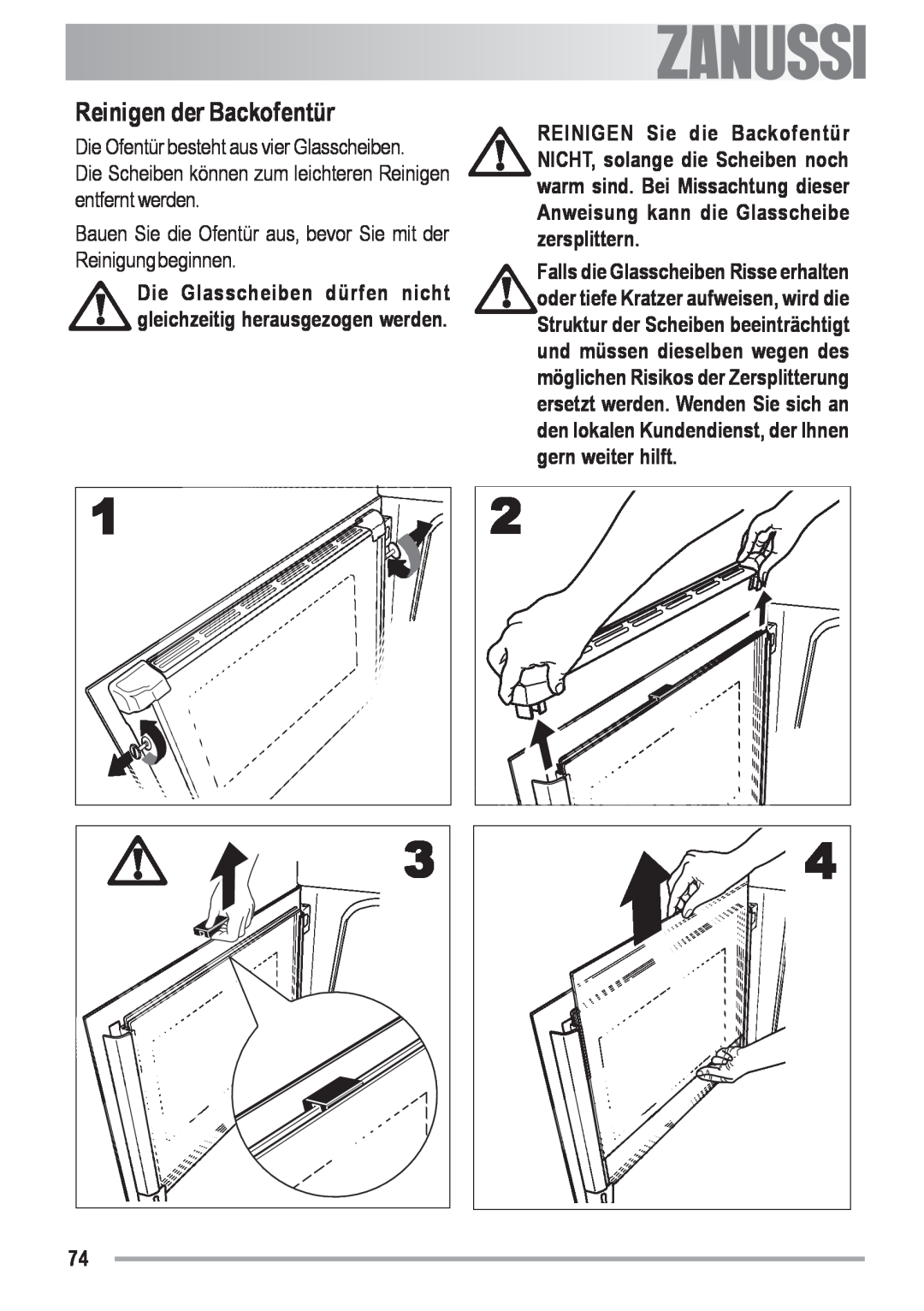 Zanussi ZYB 591 XL manual Reinigen der Backofentür, electrolux, Die Scheiben können zum leichteren Reinigen entfernt werden 