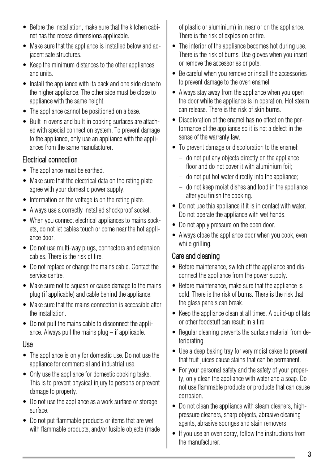 Zanussi ZYB992 user manual Electrical connection, Use, Care and cleaning, Appliance must be earthed 