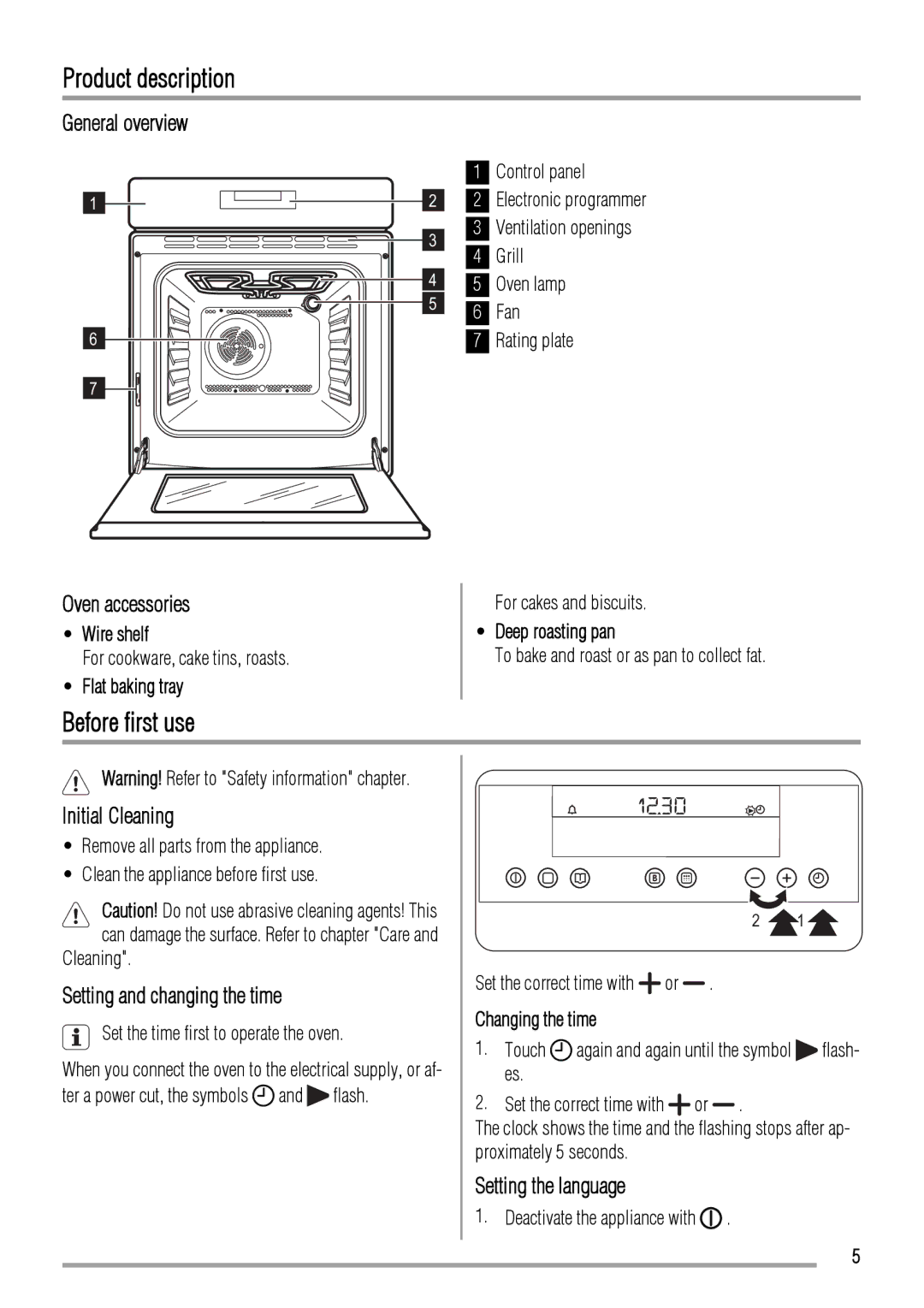 Zanussi ZYB992 user manual Product description, Before first use 