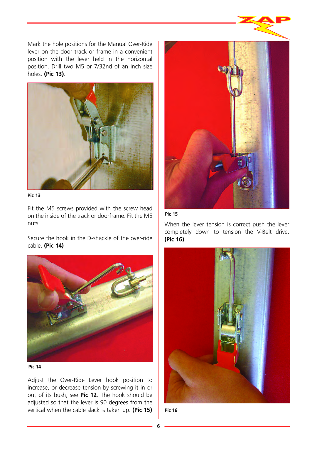 Zap 815-RL installation instructions Pic 