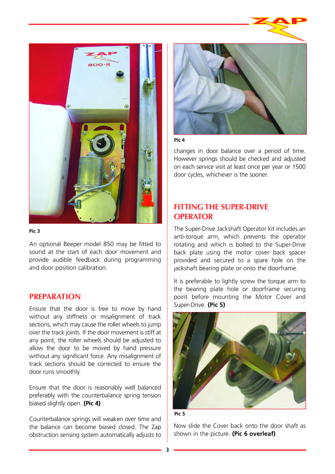 Zap 815-RL installation instructions Preparation, Fitting the SUPER-DRIVE Operator 