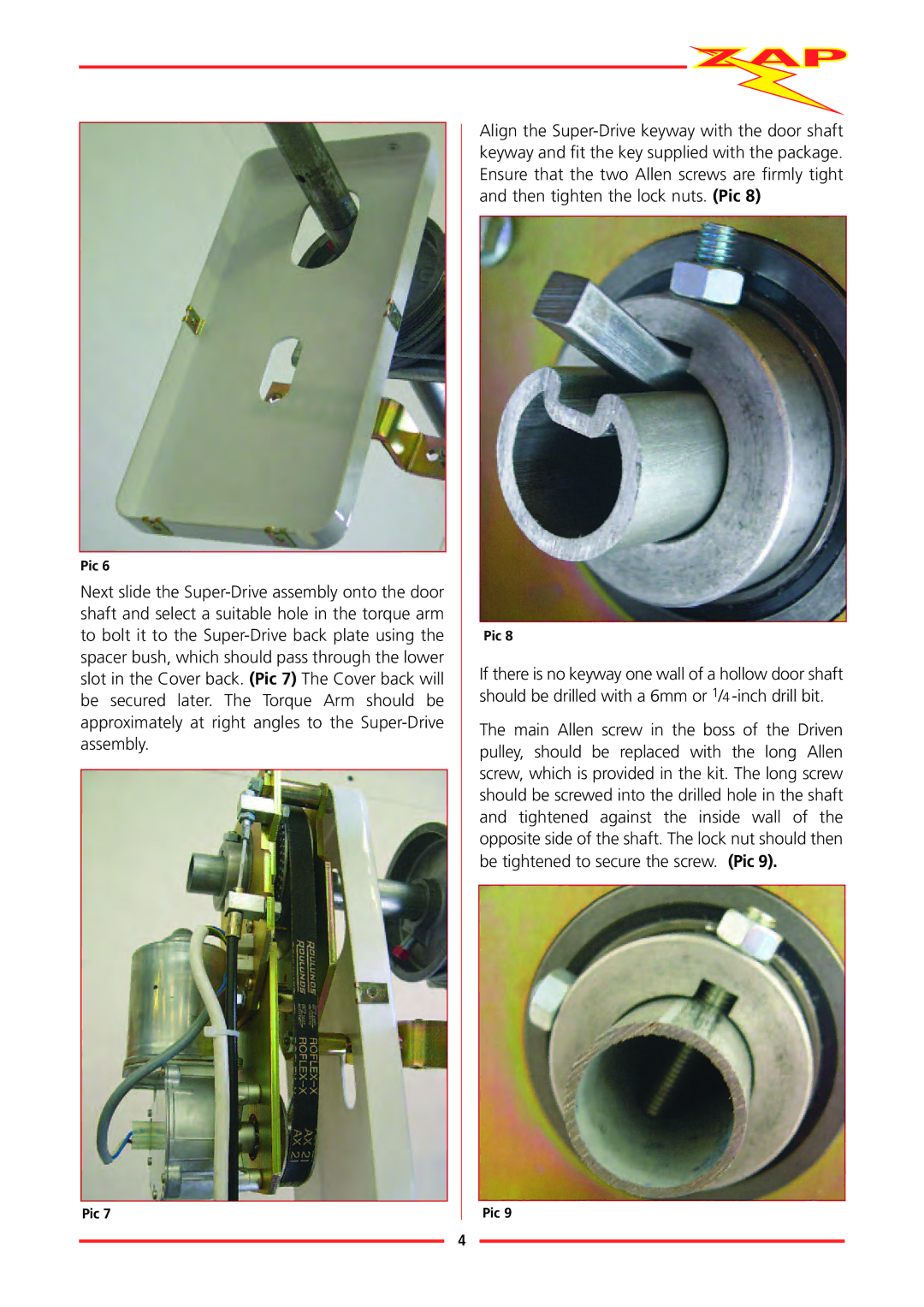 Zap 815-RL installation instructions Pic 