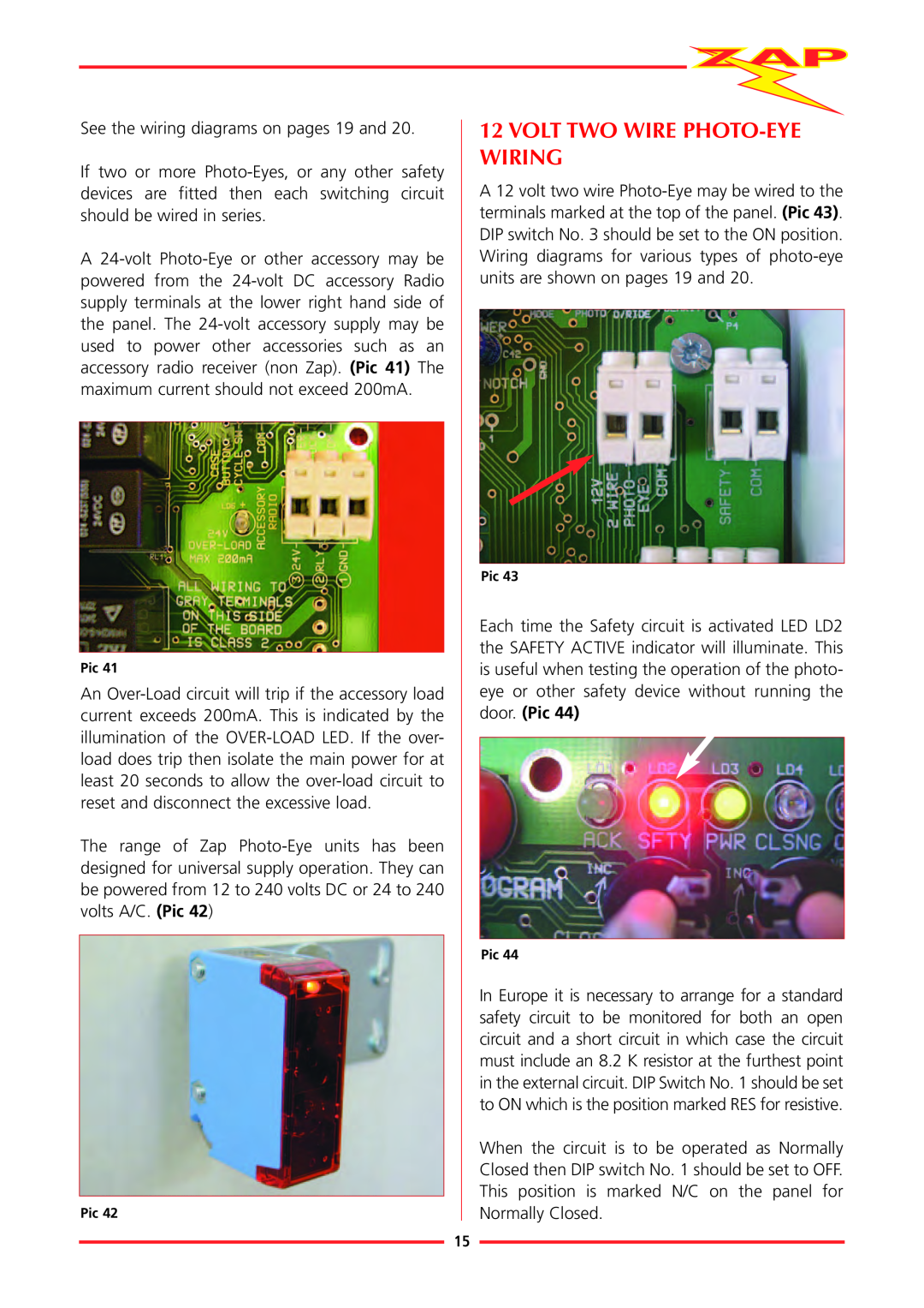 Zap 815-RL installation instructions Volt Two Wire Photo-Eyewiring 