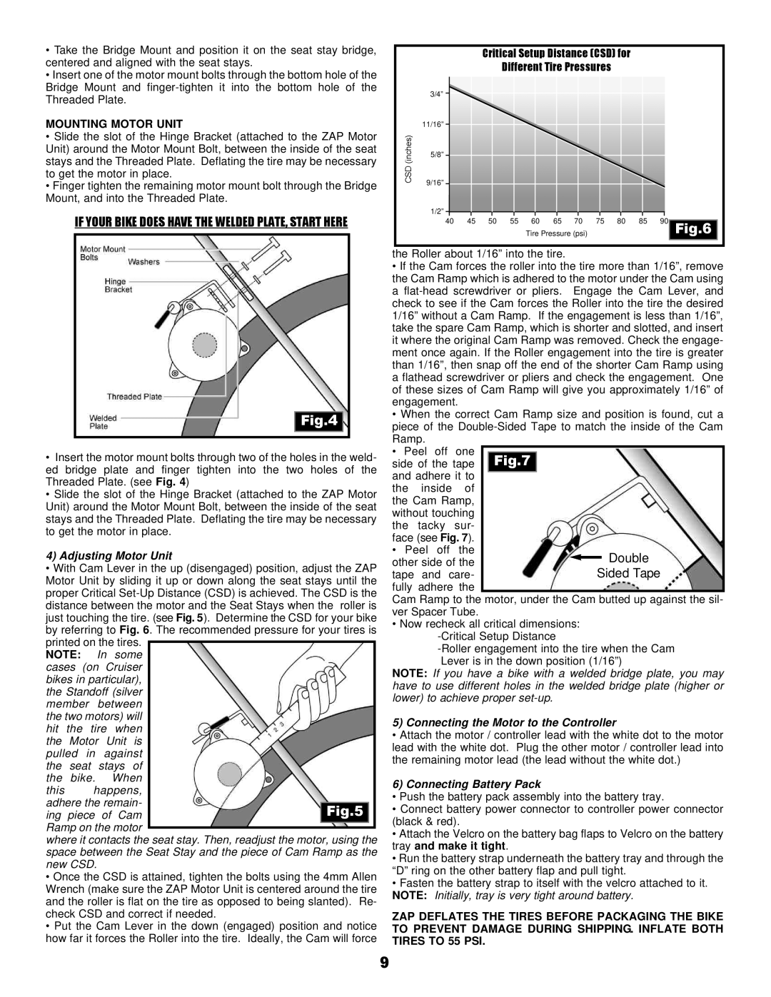 Zap DX owner manual Adjusting Motor Unit, Connecting the Motor to the Controller, Connecting Battery Pack 