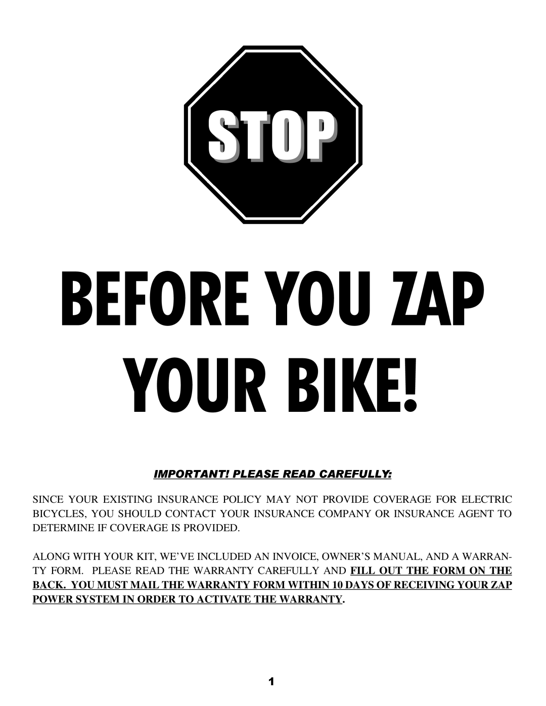 Zap DX owner manual Your Bike 