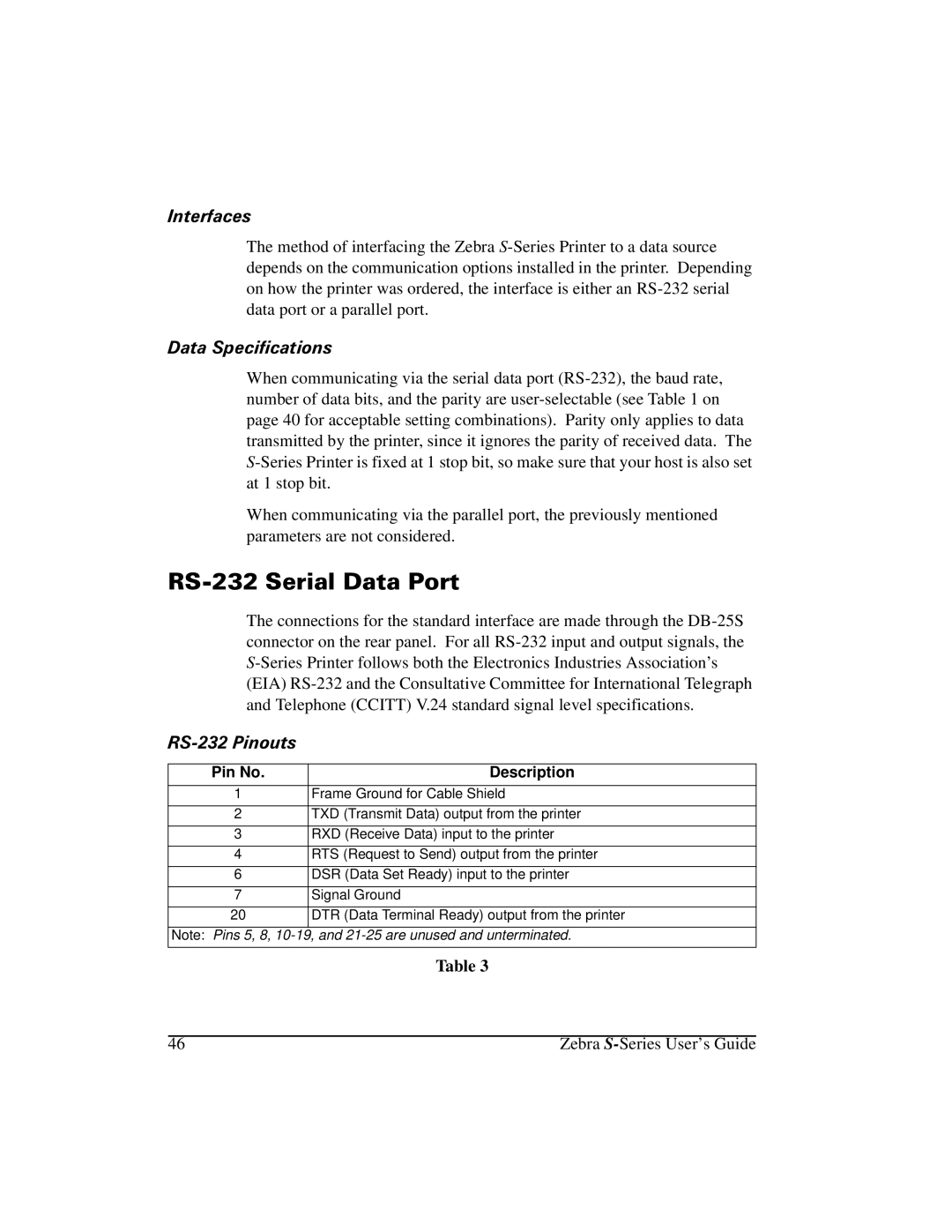 Zebra Technologies 105Se manual Qwhuidfhv, DWD6SHFLILFDWLRQV, 563LQRXWV, Pin No Description 