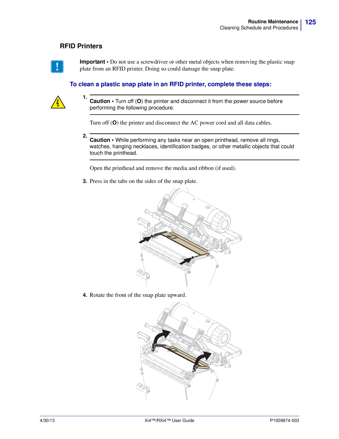 Zebra Technologies 11380100000, 11380100200 manual Rfid Printers, 125 