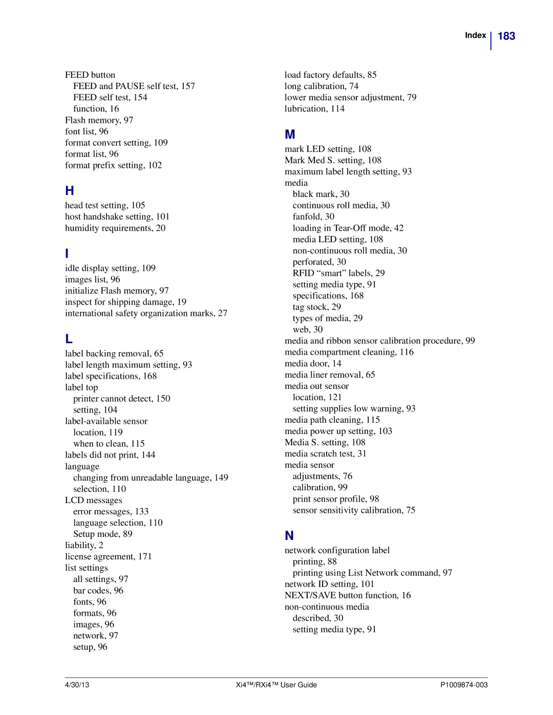 Zebra Technologies 11380100000, 11380100200 manual Index 