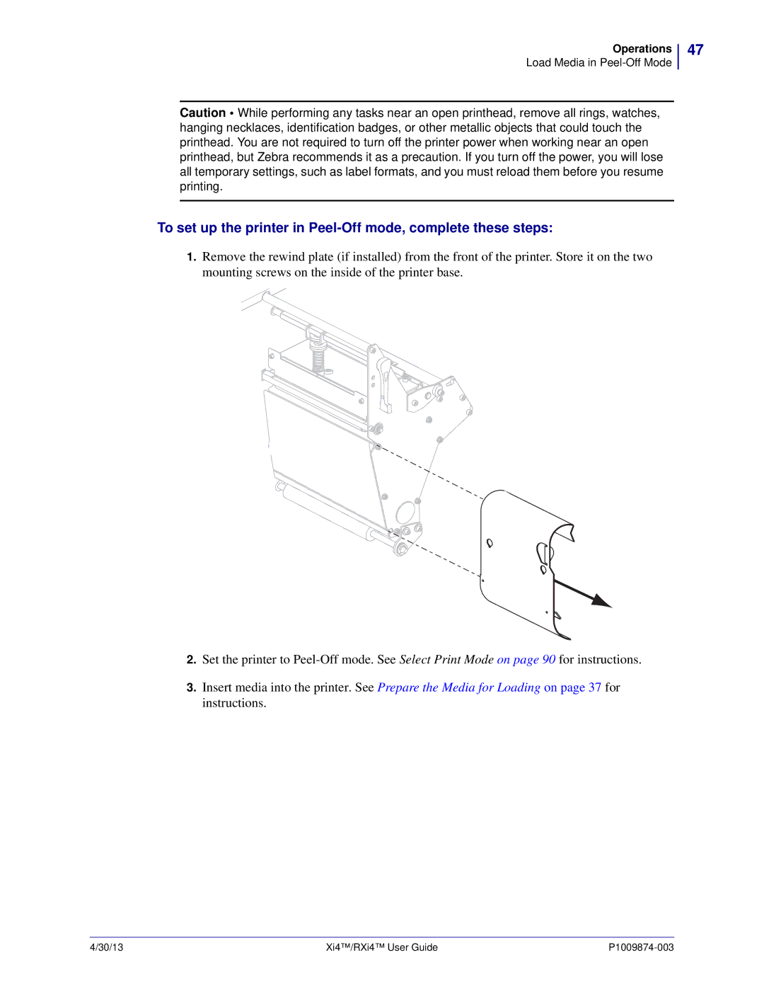 Zebra Technologies 11380100000, 11380100200 manual To set up the printer in Peel-Off mode, complete these steps 