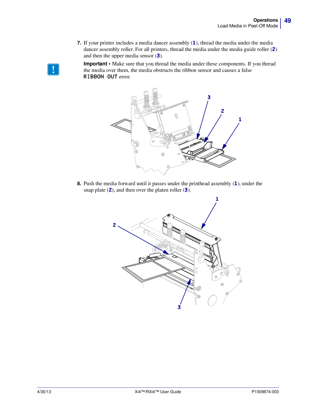 Zebra Technologies 11380100000, 11380100200 manual Ribbon OUT error 