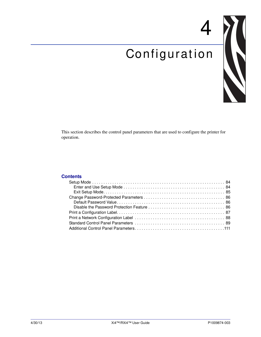 Zebra Technologies 11380100000, 11380100200 manual Configuration, Contents 