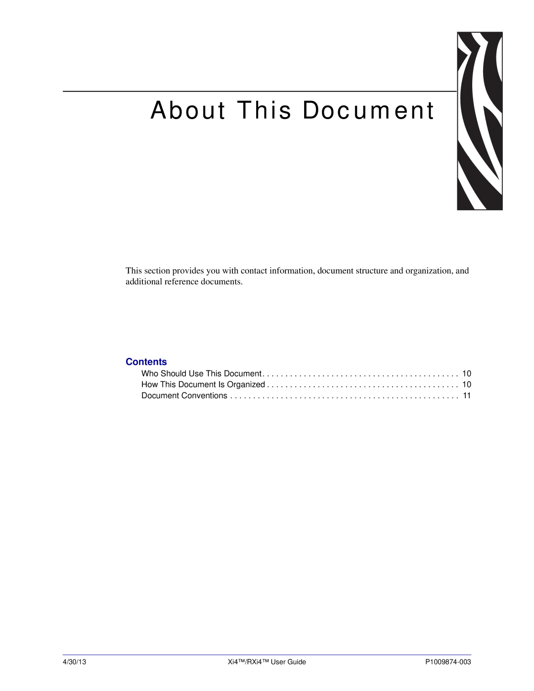 Zebra Technologies 11380100000, 11380100200 manual About This Document, Contents 