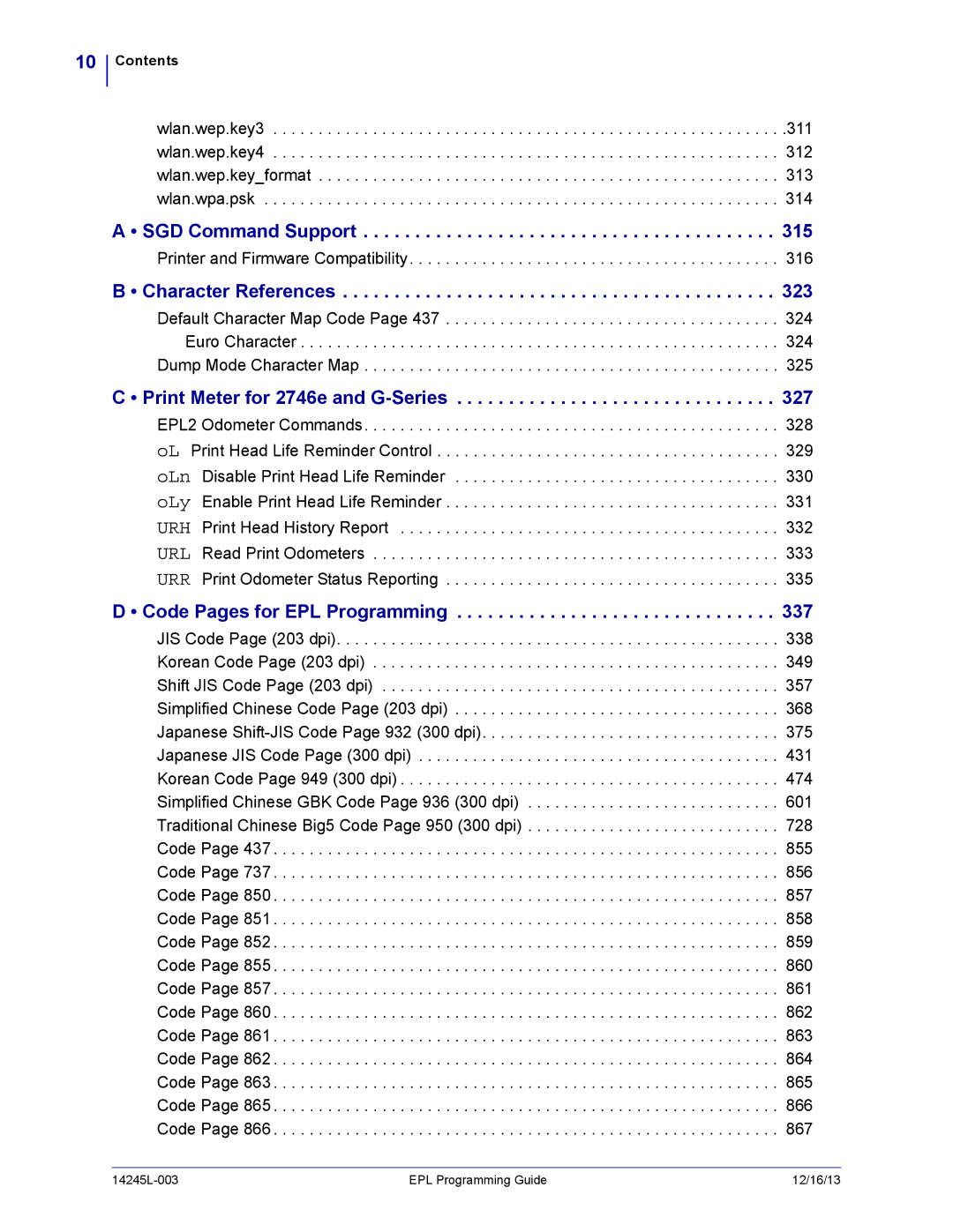 Zebra Technologies 14245L-003 manual SGD Command Support, Character References, Print Meter for 2746e and G-Series 