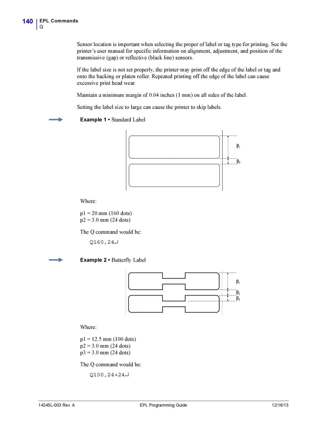 Zebra Technologies 14245L-003 manual 140, Q160,24, Q100,24+24 