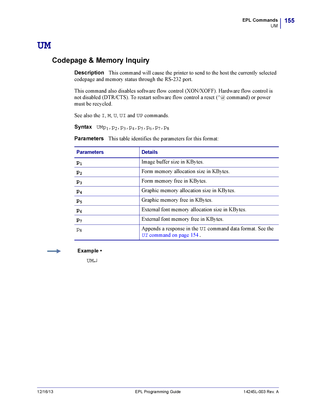 Zebra Technologies 14245L-003 manual Codepage & Memory Inquiry, 155 