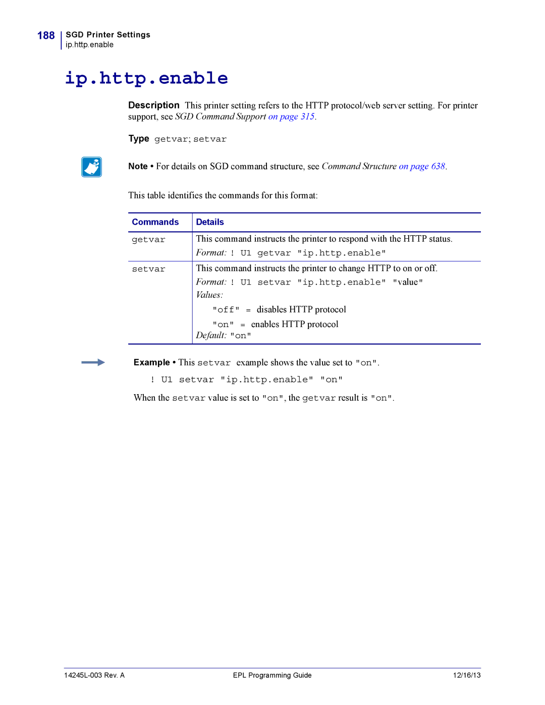 Zebra Technologies 14245L-003 manual Ip.http.enable, 188 