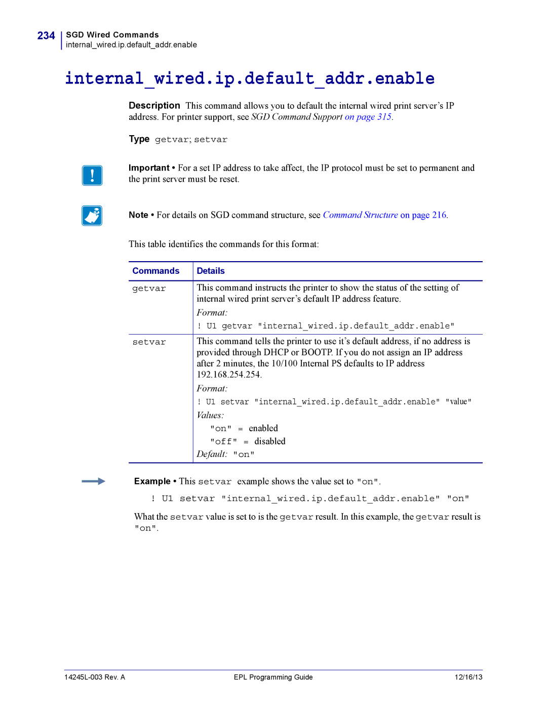 Zebra Technologies 14245L-003 manual Internalwired.ip.defaultaddr.enable, 234 