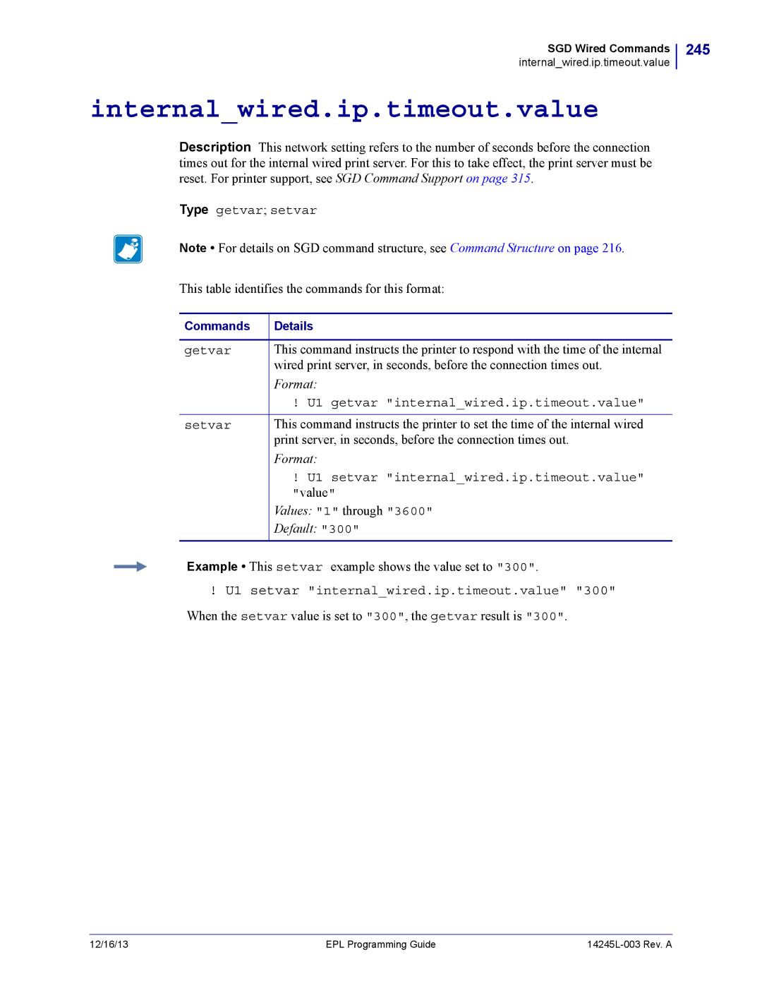 Zebra Technologies 14245L-003 manual Internalwired.ip.timeout.value 