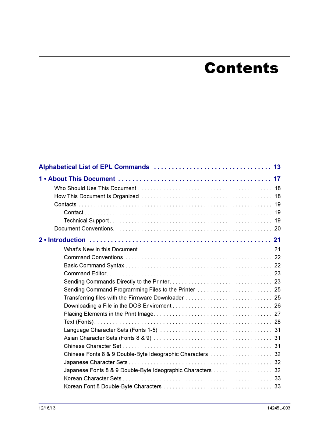 Zebra Technologies 14245L-003 manual Contents 