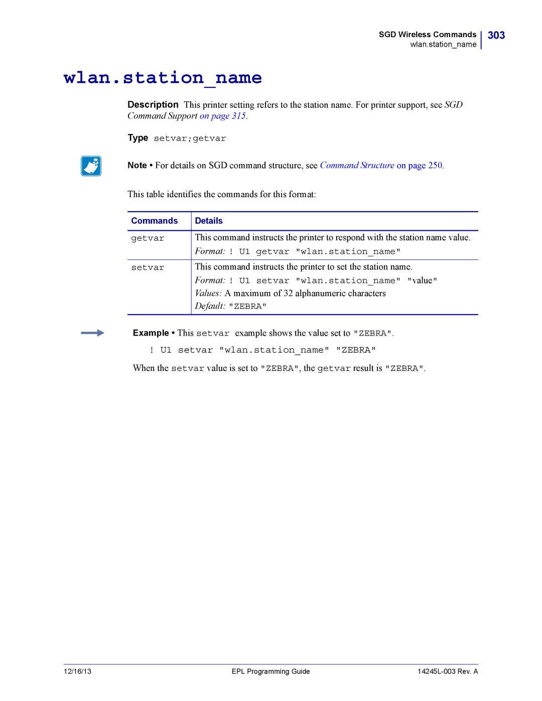 Zebra Technologies 14245L-003 manual Wlan.stationname, 303 