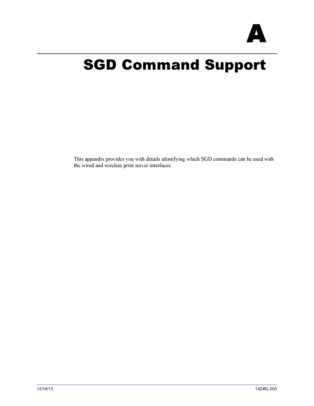 Zebra Technologies 14245L-003 manual SGD Command Support 